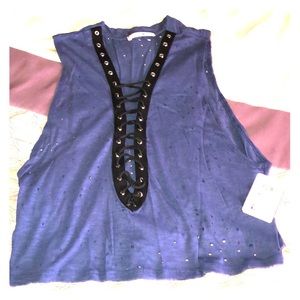 NWT Distressed Blue Tank Top